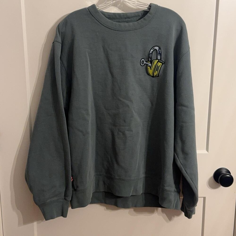 Vans Sweatshirt Sz L Green Fleece Embroidered Lock Key Graphic Pullover Casual